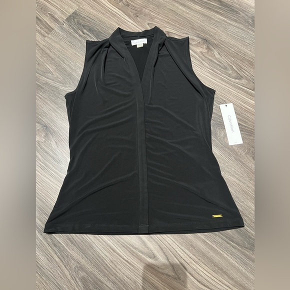 NWT Calvin Klein Matte Jersey V-Neck Shoulder Pleat Sleeveless Top - Picture 2 of 8